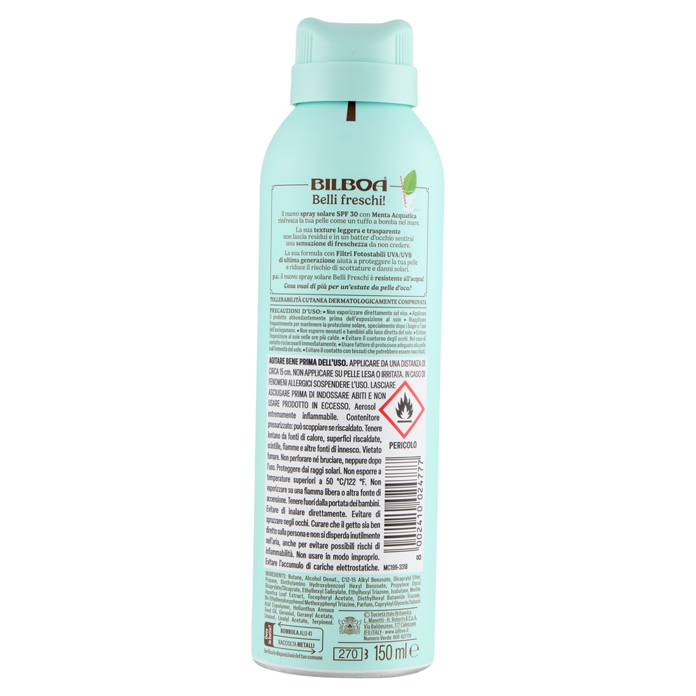 Bilboa Belli freschi! 30 Protezione Alta con Menta Acquatica 150 ml